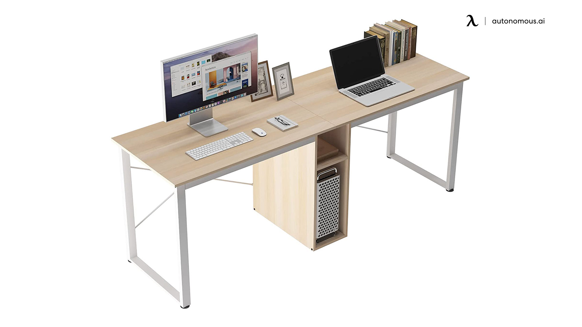 Two Person Desk 94.5 Double Computer Gaming Desk Table with LED  Lights&Charging Stations&Storage Shelves, Extra Long Workstation Sit and  Standing