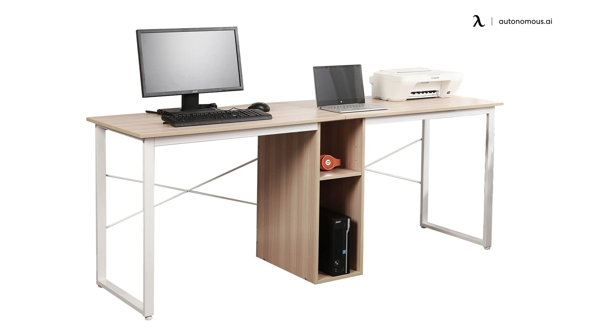 Two Person Computer Desk with Storage Home office double Workstation D –  Room & Decor