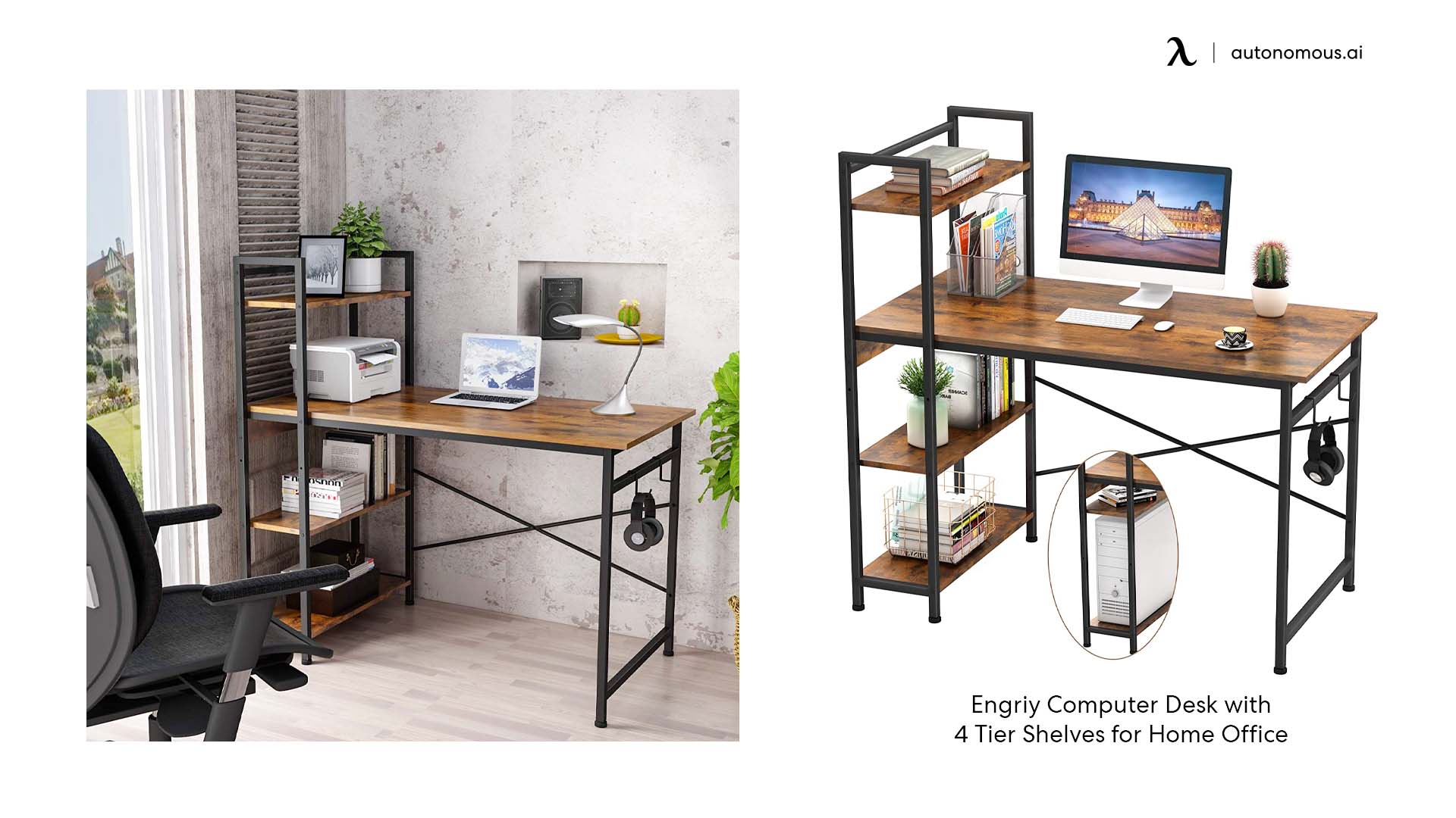 Tangkula Computer Desk with 4 Tier Shelves, Study Writing Table with Storage Bookshelves