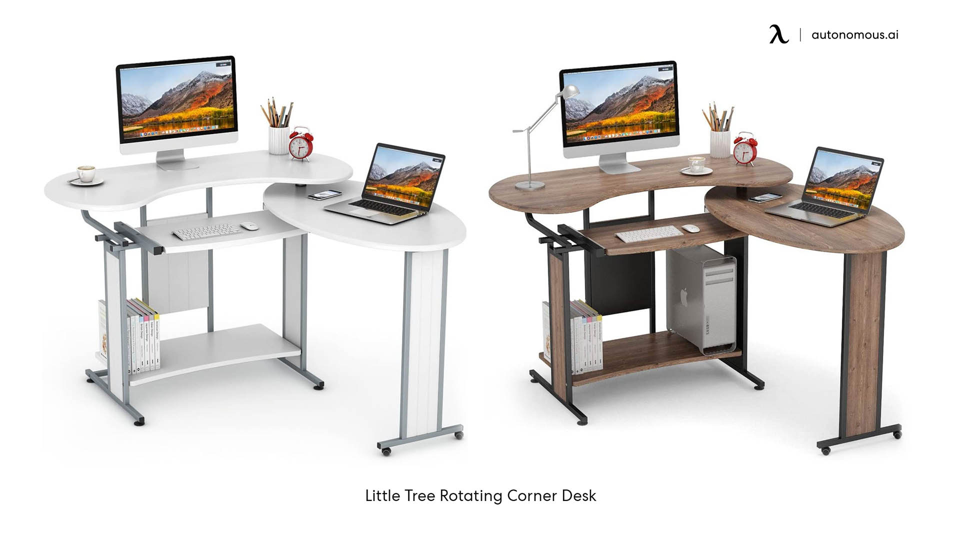 LITTLE TREE L-Shaped Computer Desk, Rotating Corner Desk & Modern Office Study Workstation