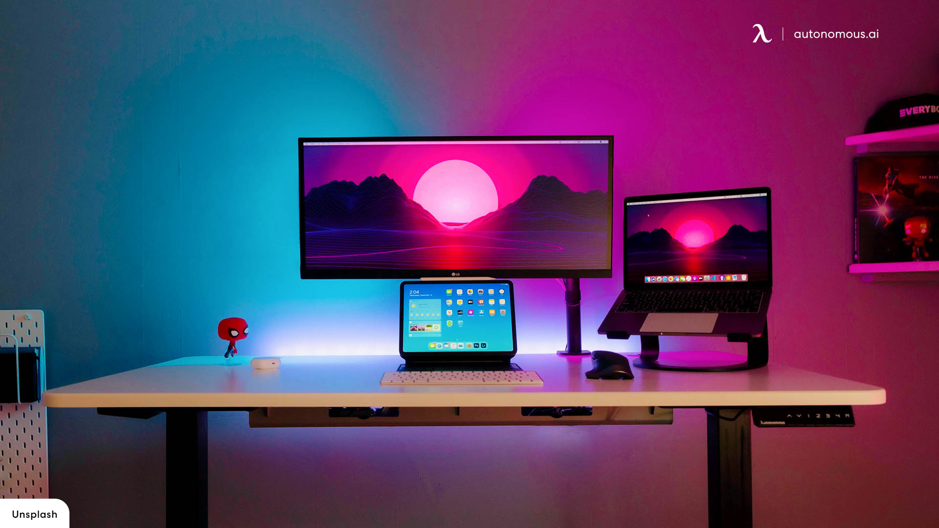 white computer gaming desk with Rainbow lights