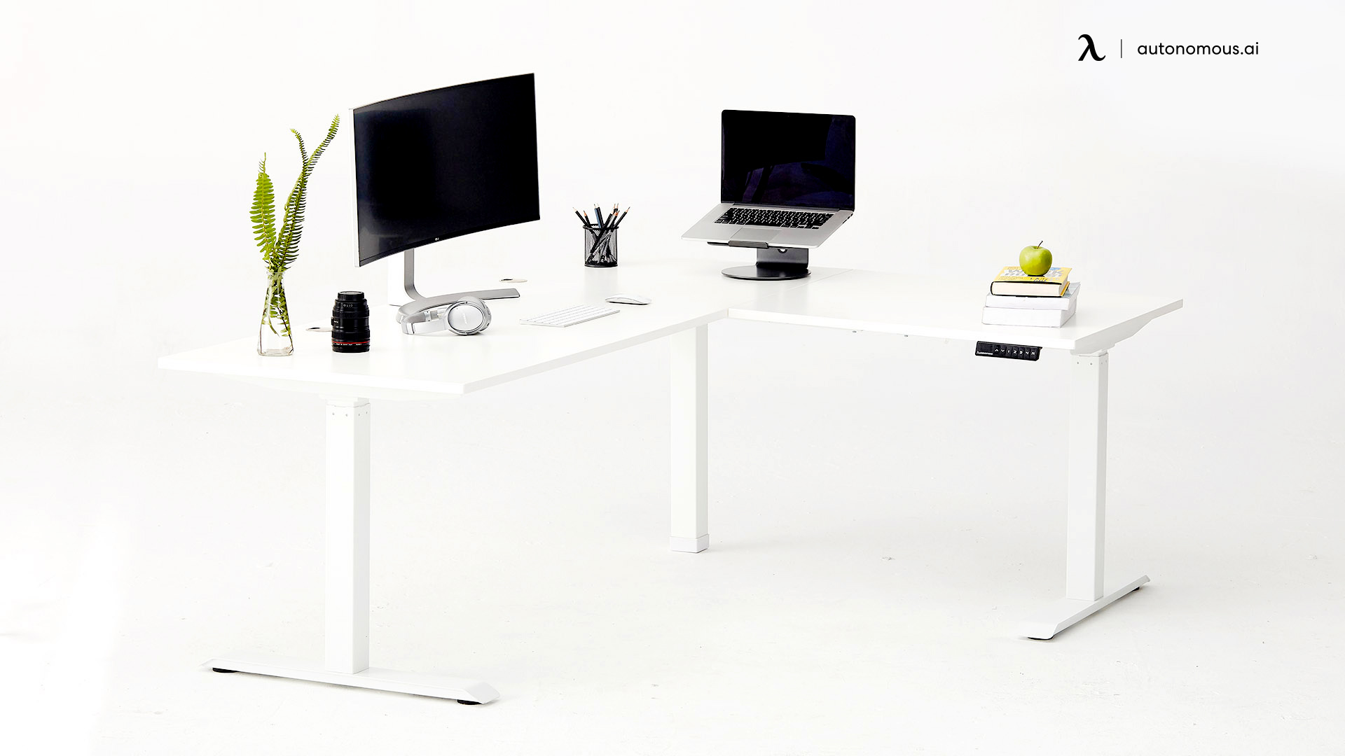SmartDesk Corner standing desk for two monitors