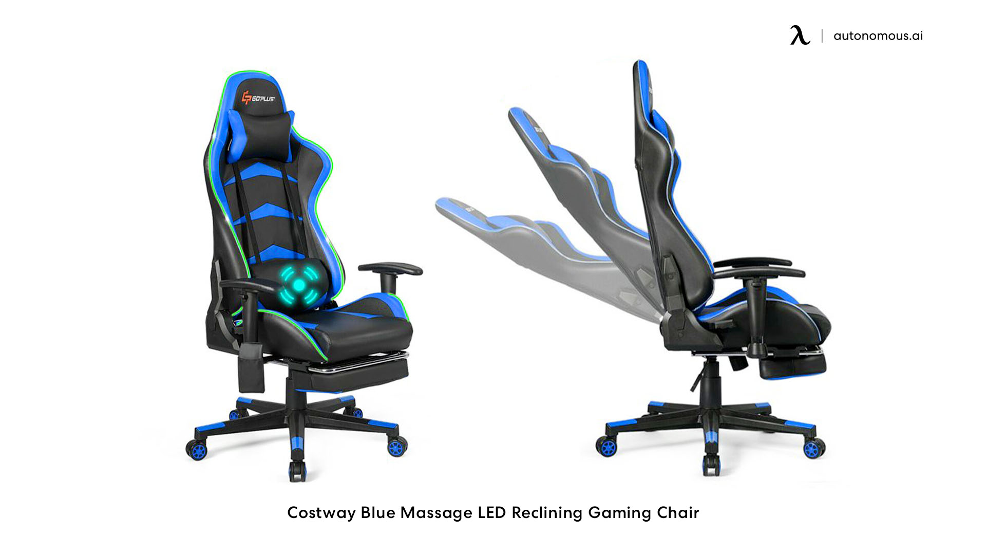 Costway Blue Massage LED Reclining Gaming Chair