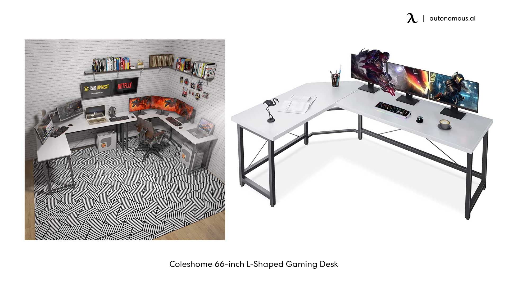 Coleshome 66-inch L-Shaped Gaming Desk