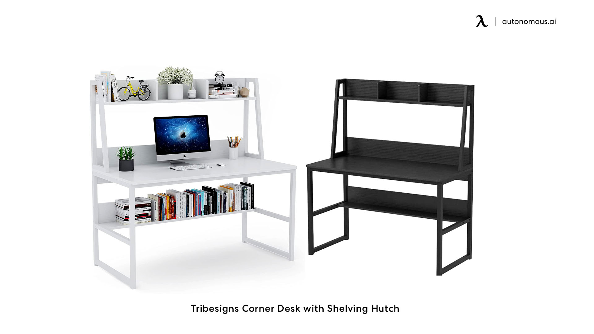 Tribesigns Corner Desk with Shelving Hutch