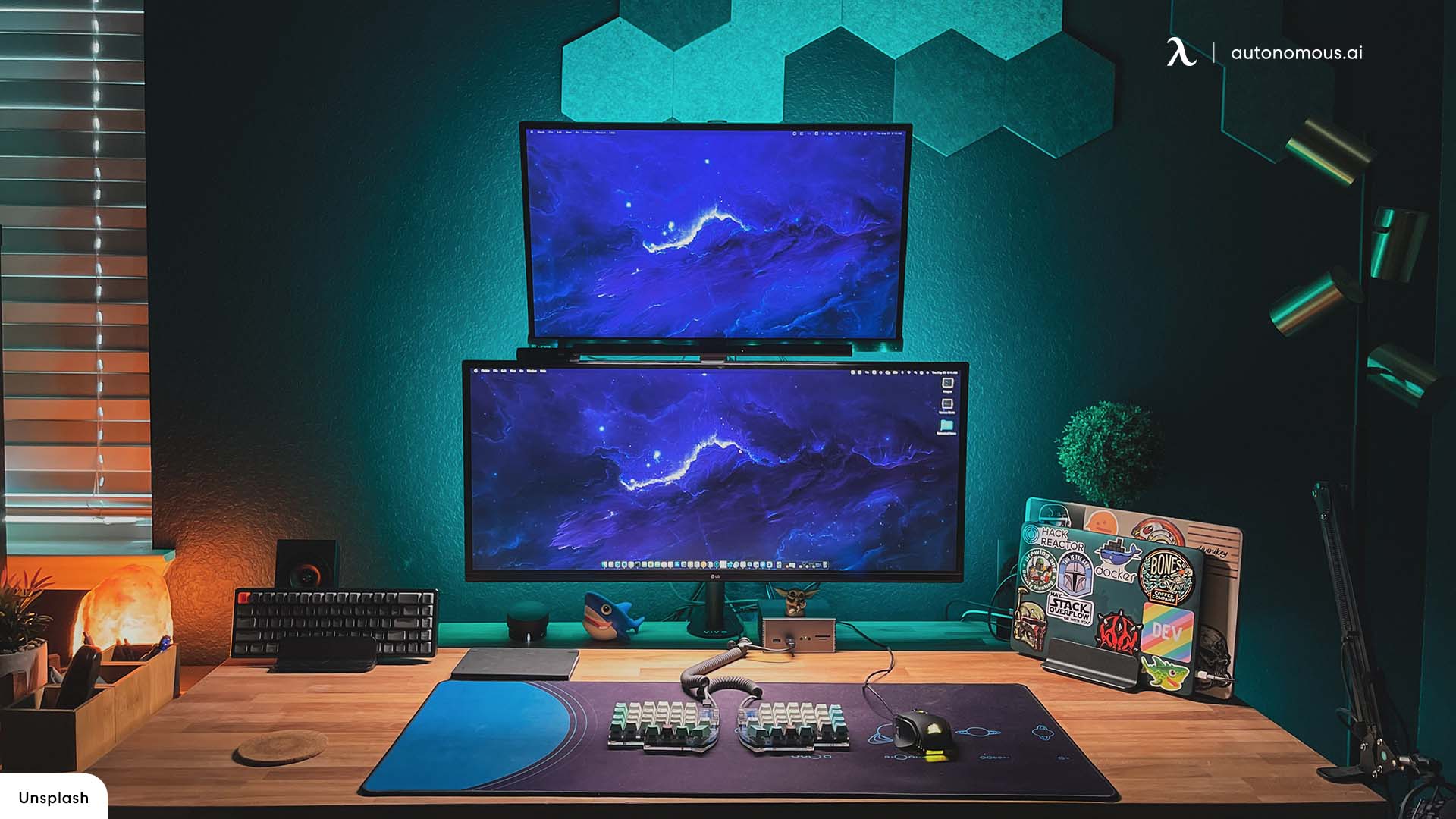 Modern Video Game Streamer Room - colorful blue and pink neon