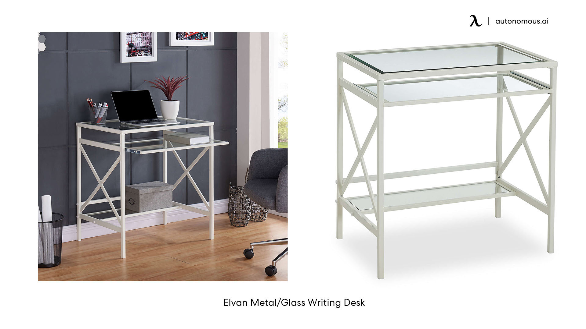 Elvan Metal/Glass metal framed desk