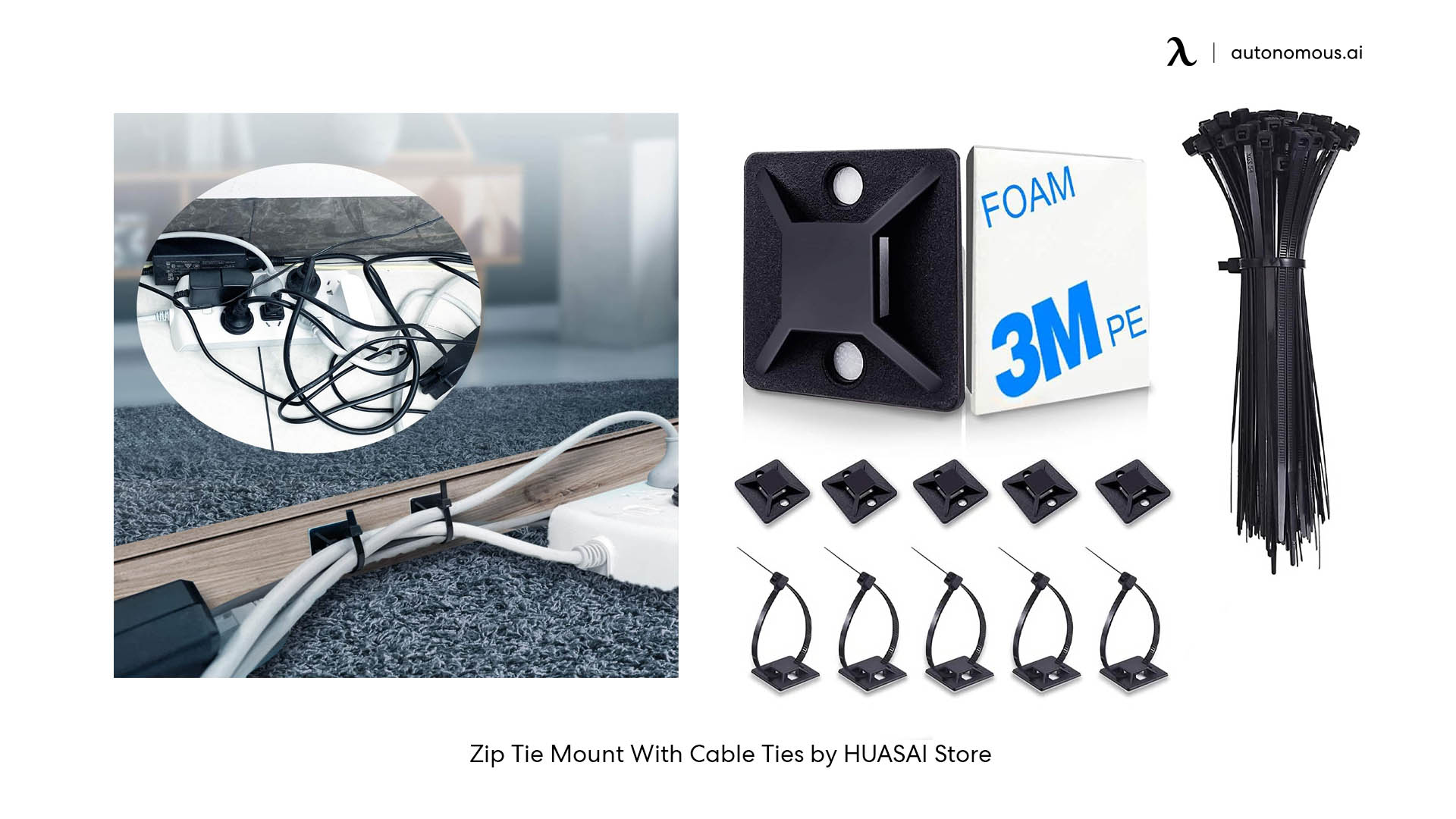 Strong Self Adhesive Wire Clips Cable Zip Tie Mounts 3/4 with 6 Inch  Zipties Black UV Protection Outdoor 100 Pcs,Sticky Wire Fasteners Cable  Guide