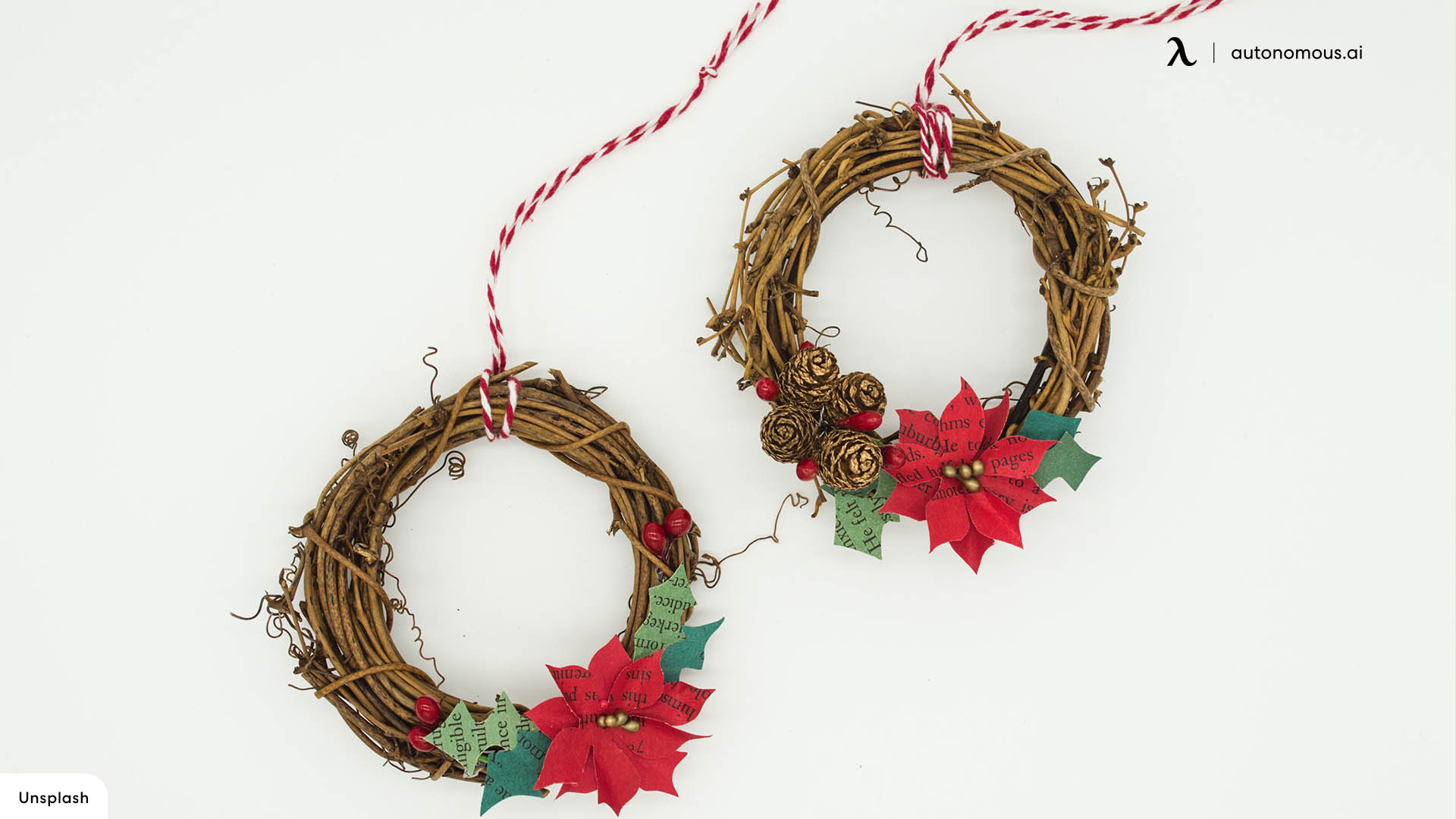 Hang Mini Wreaths with christmas desk decorations