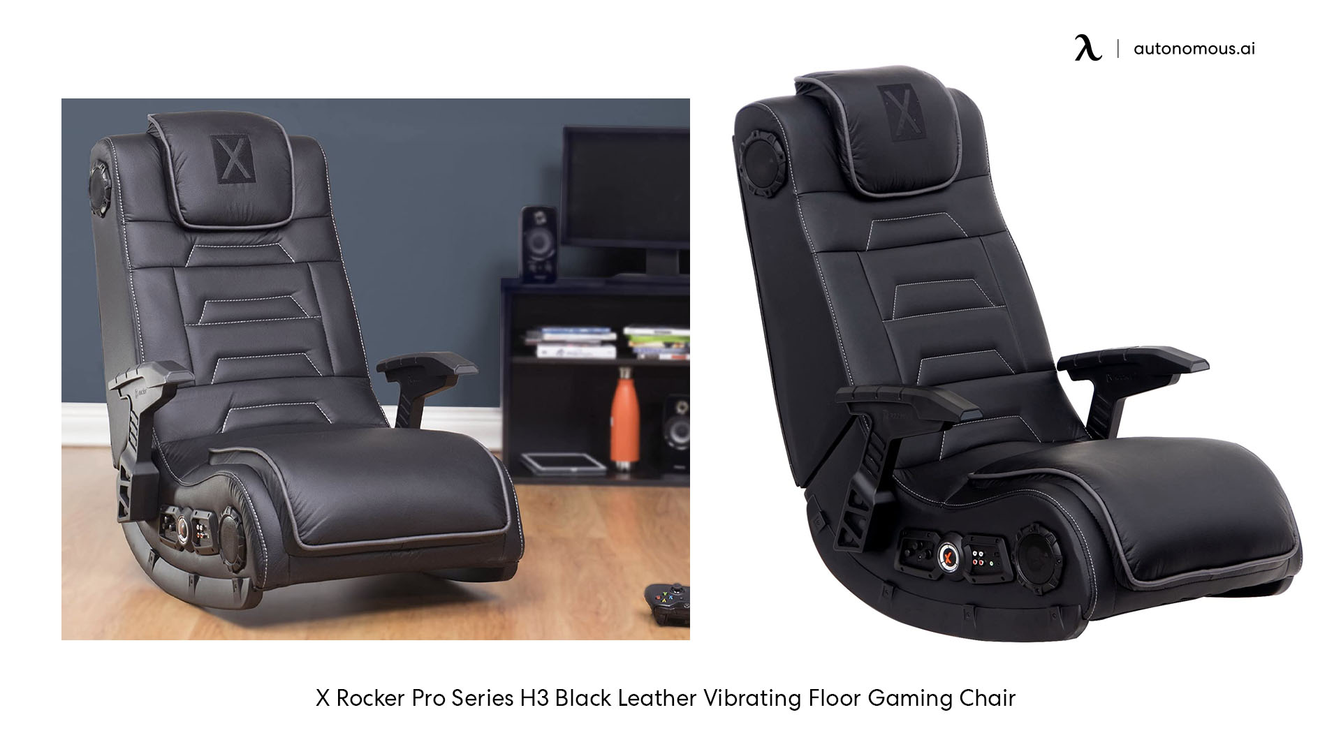 X Rocker Pro Series H3 Black Leather Vibrating Floor Gaming Chair