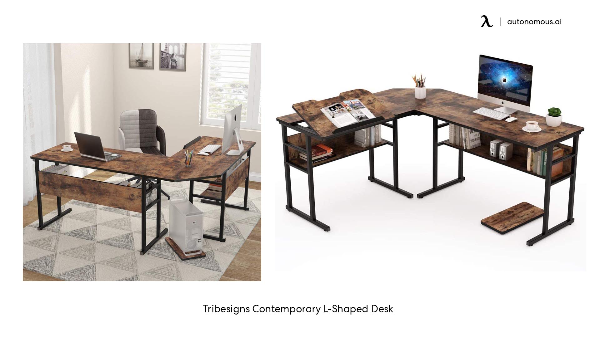 Tribesigns Contemporary l shaped home office desk with drawers