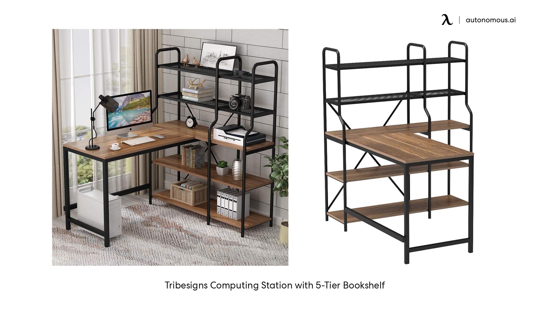 Tribesigns Computing Station with 5-Tier Bookshelf