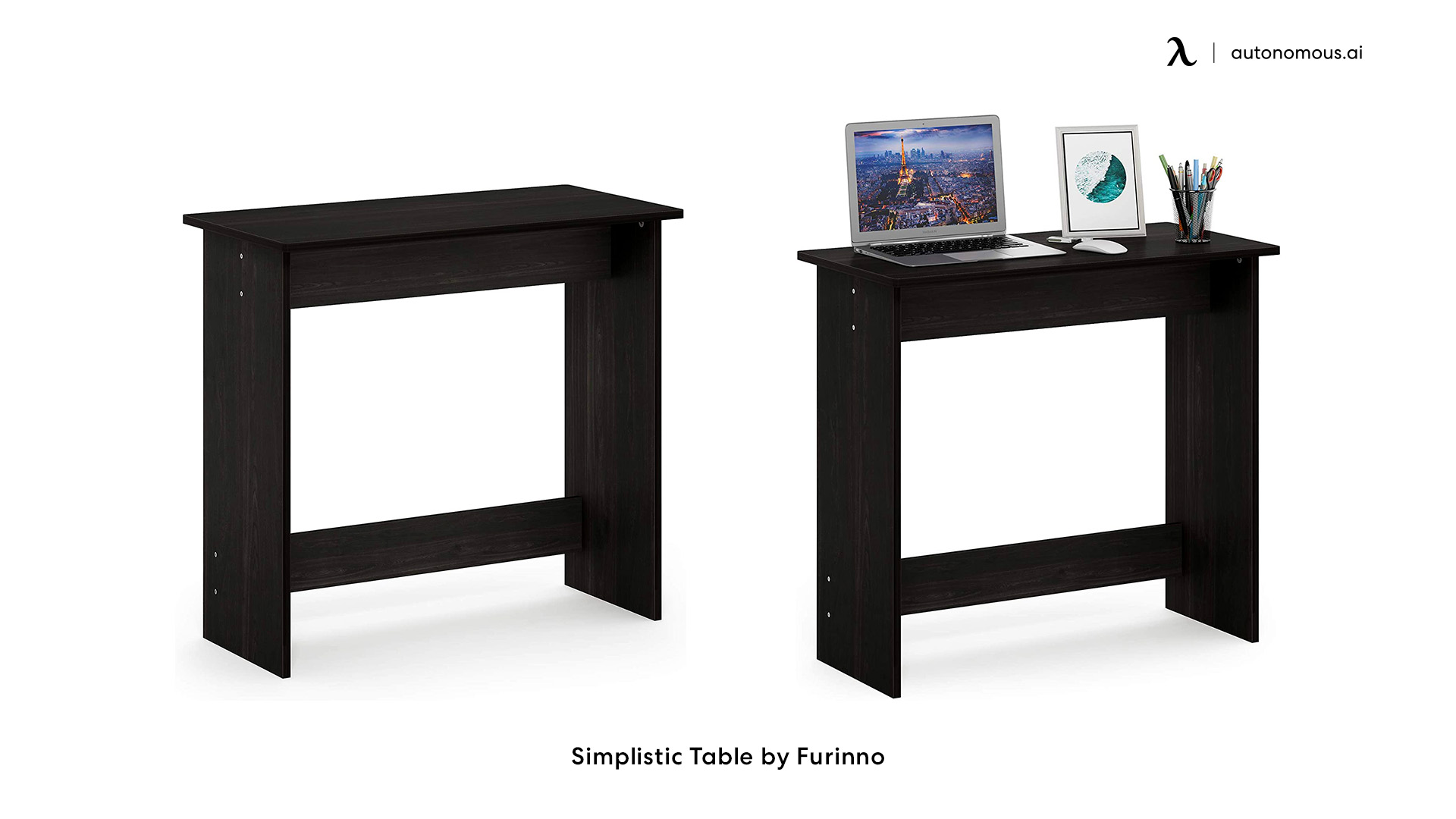 Simplistic small black desk by Furinno