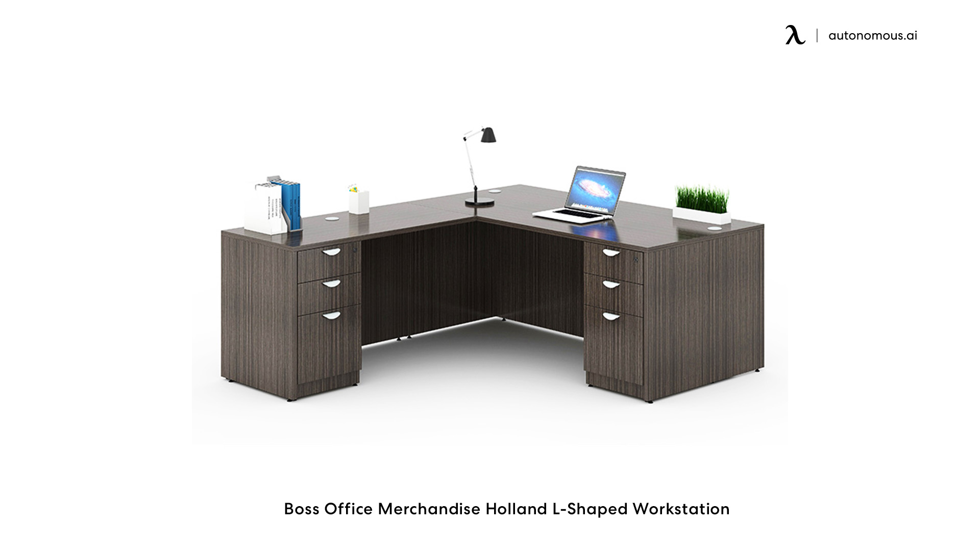 Boss Office Merchandise L-shaped desk with filing cabinet