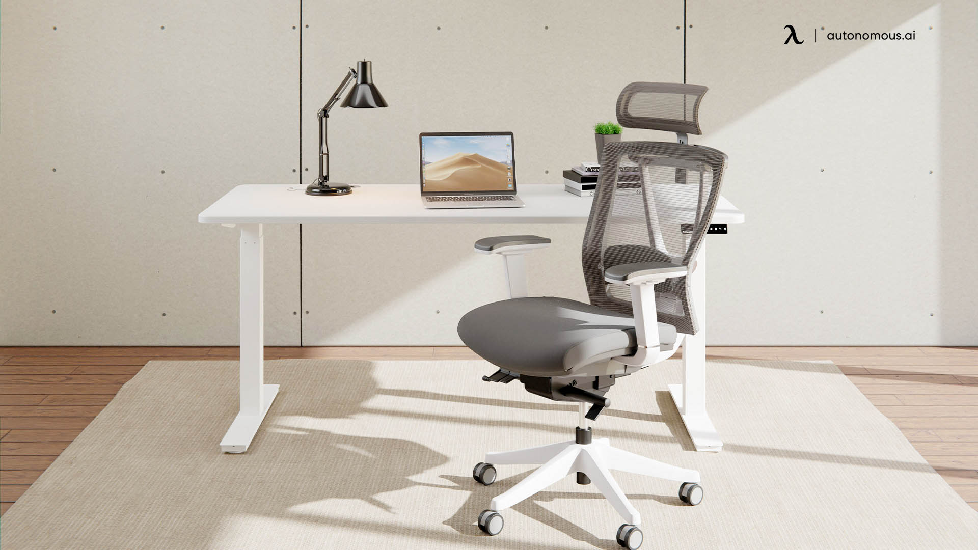 Floor with computer chair with wheels