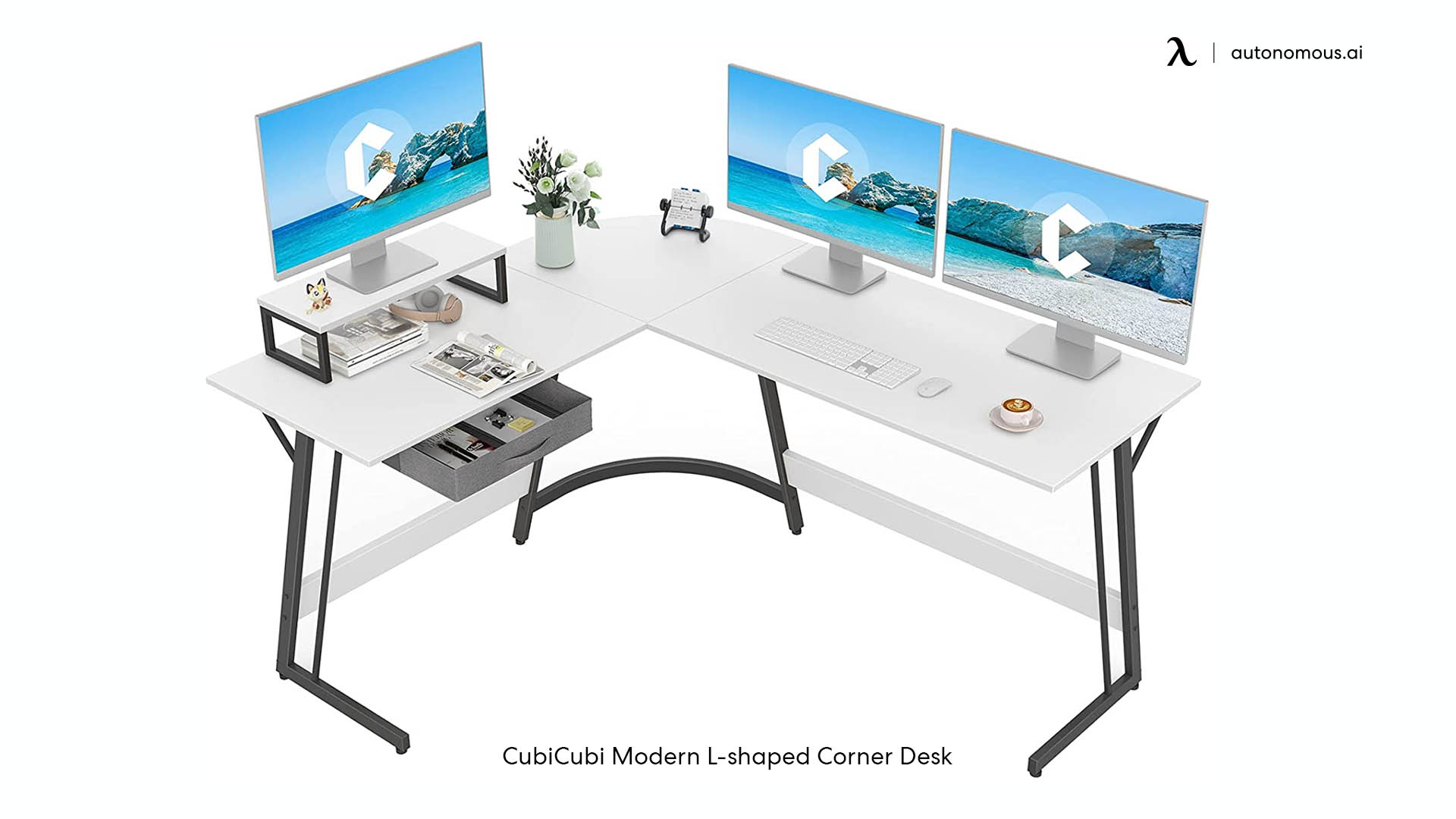 CubiCubi L-shaped black and white desk