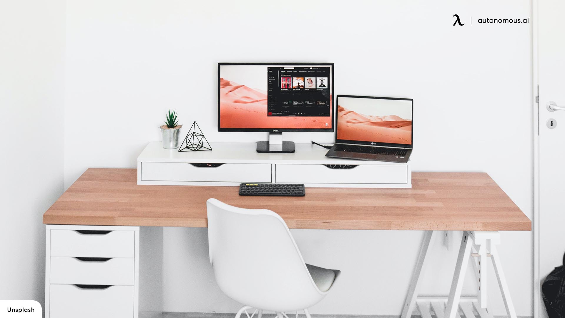 Add a Solid Wood Desk in mid century home office