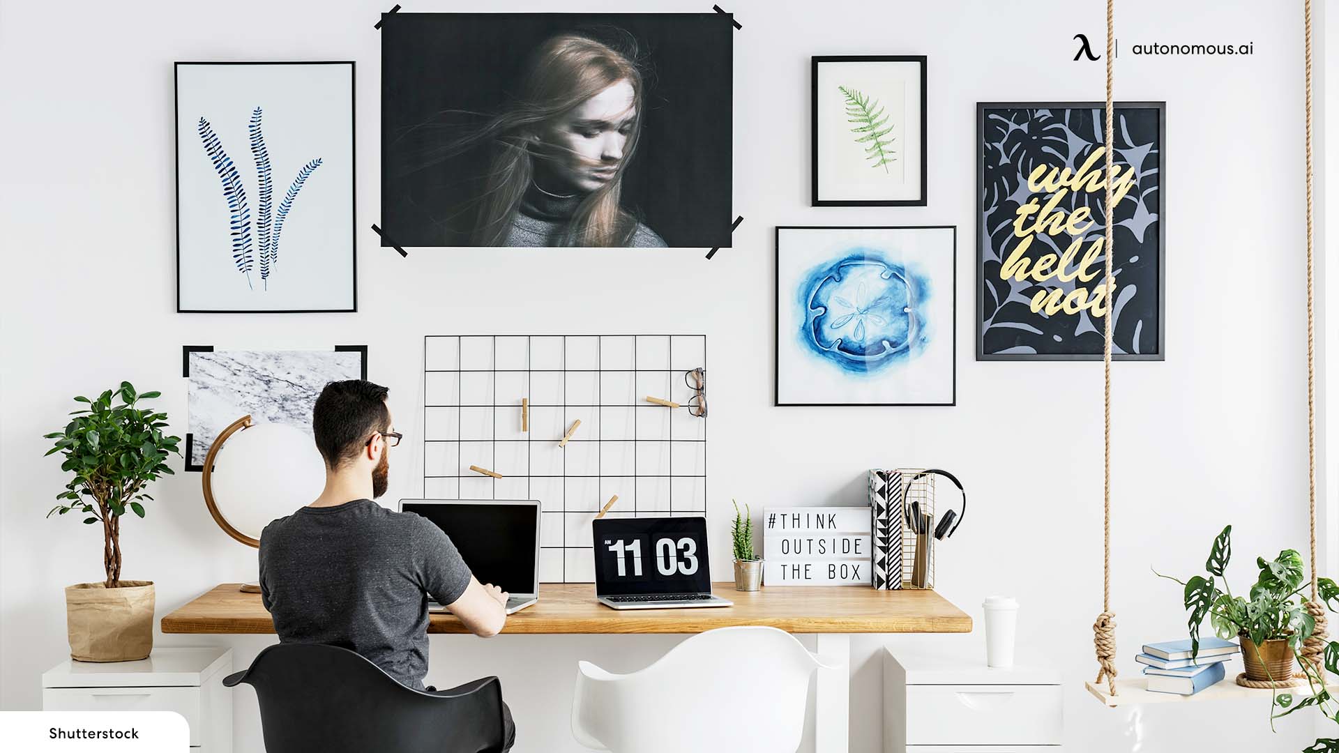 Neutral toned home office for two