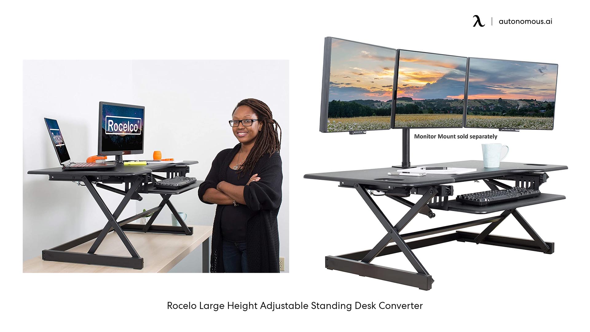 Rocelo Large Height Adjustable Standing Desk Converter