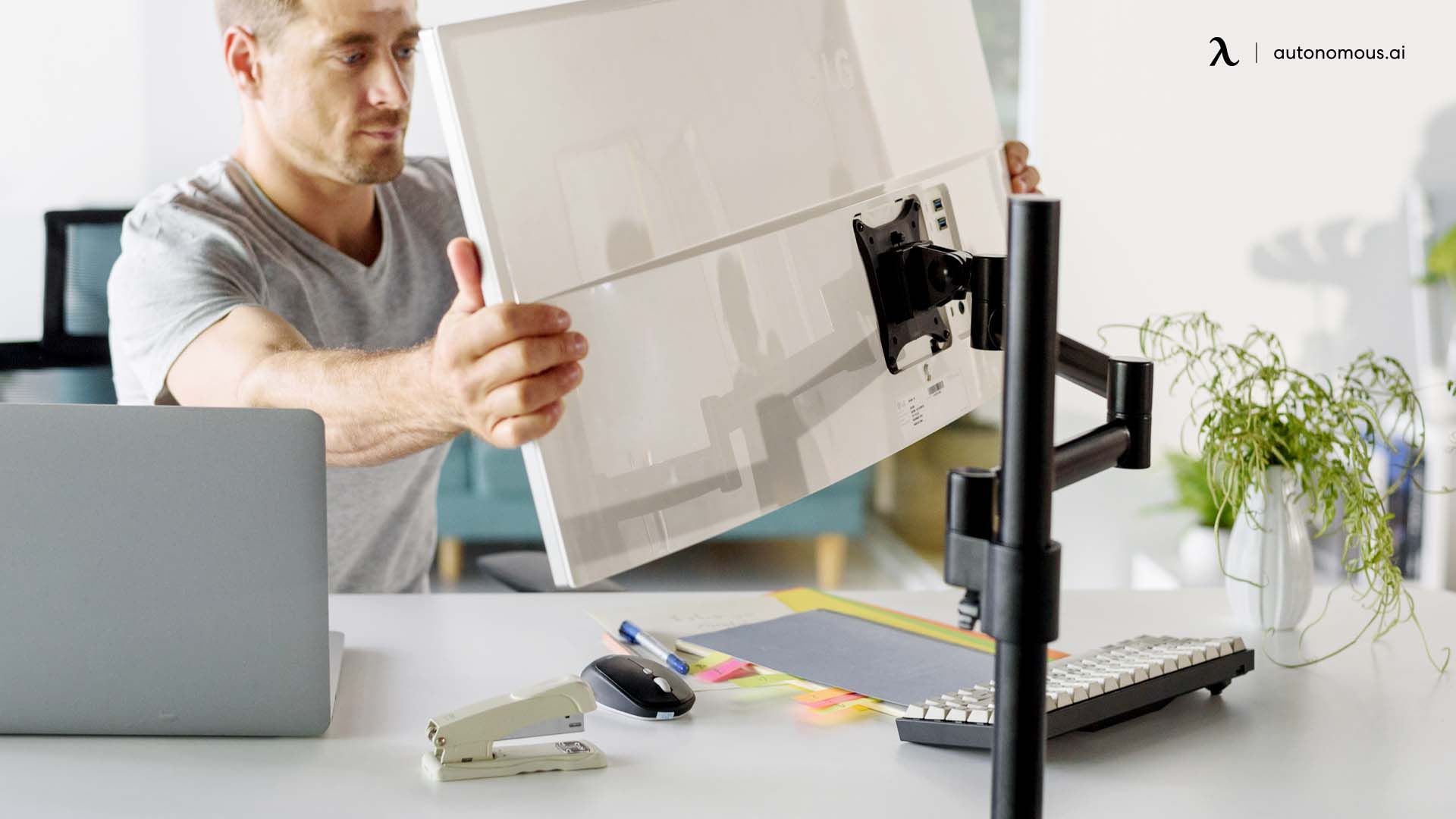 Monitor Arm in white home office