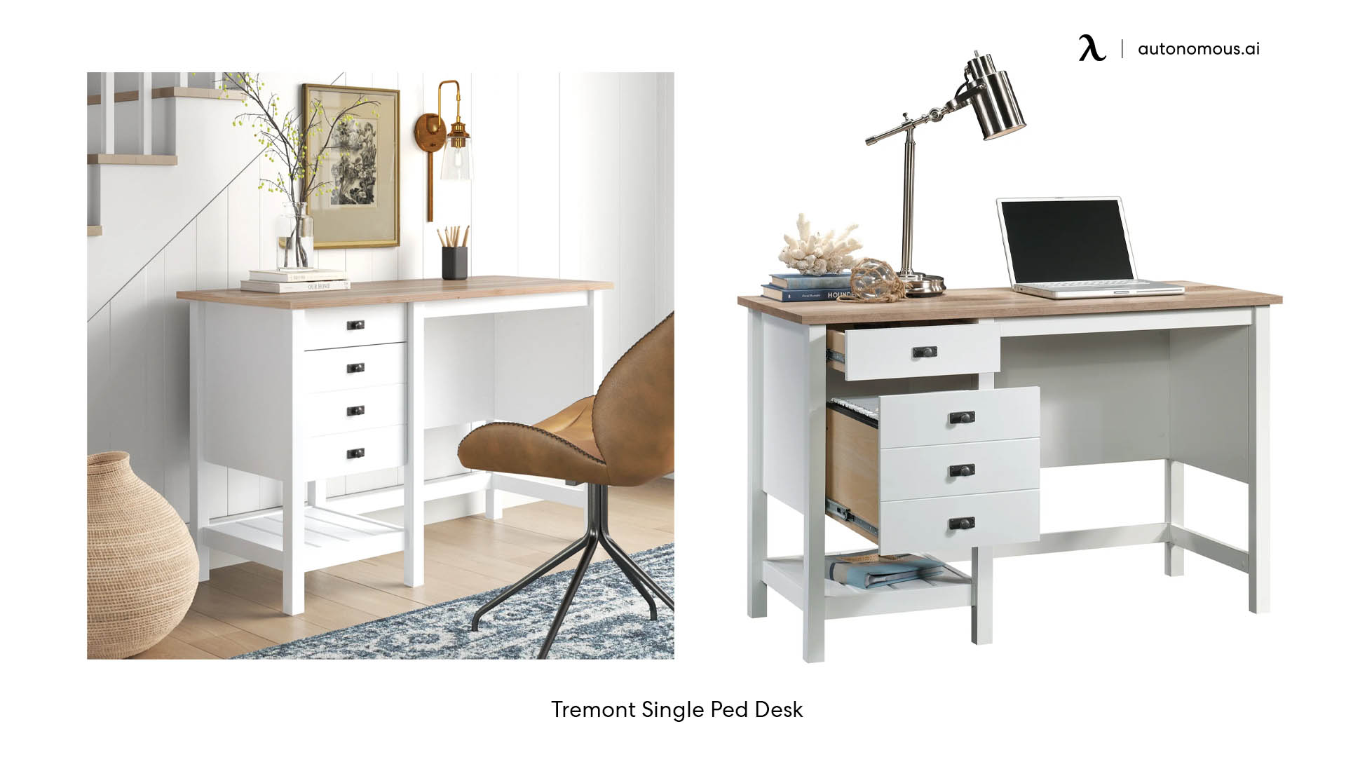 Tremont Single Ped white bedroom desk