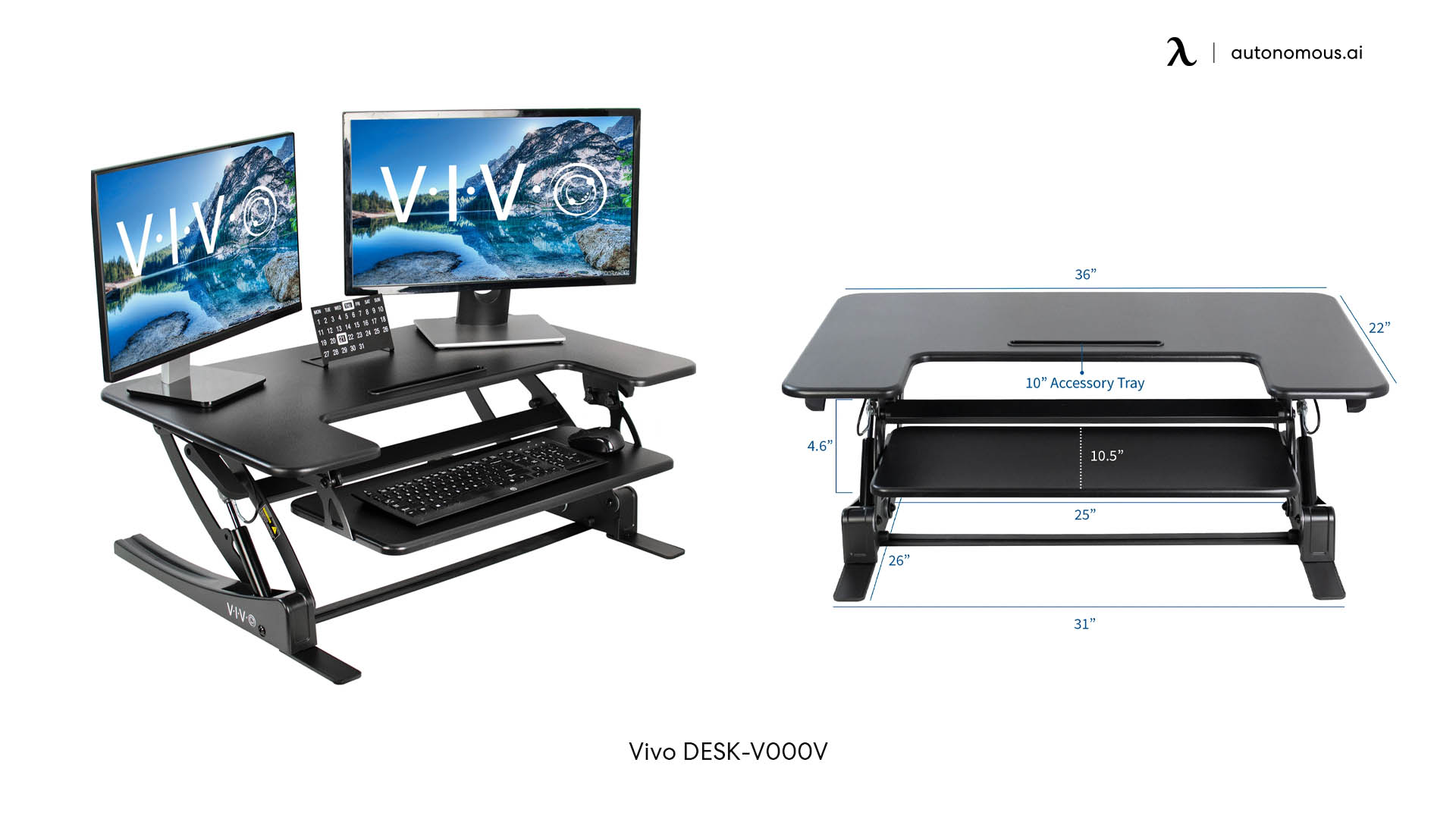 Vivo Black Height Adjustable Desk Converter