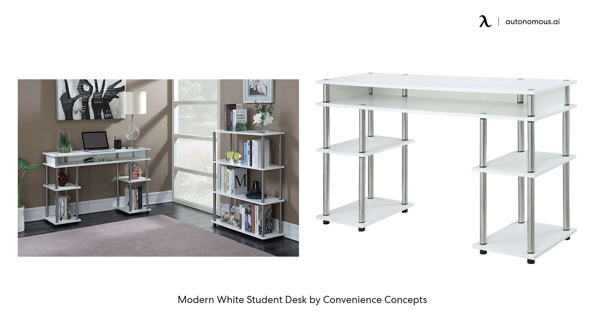 Modern White Student Desk by Convenience Concepts