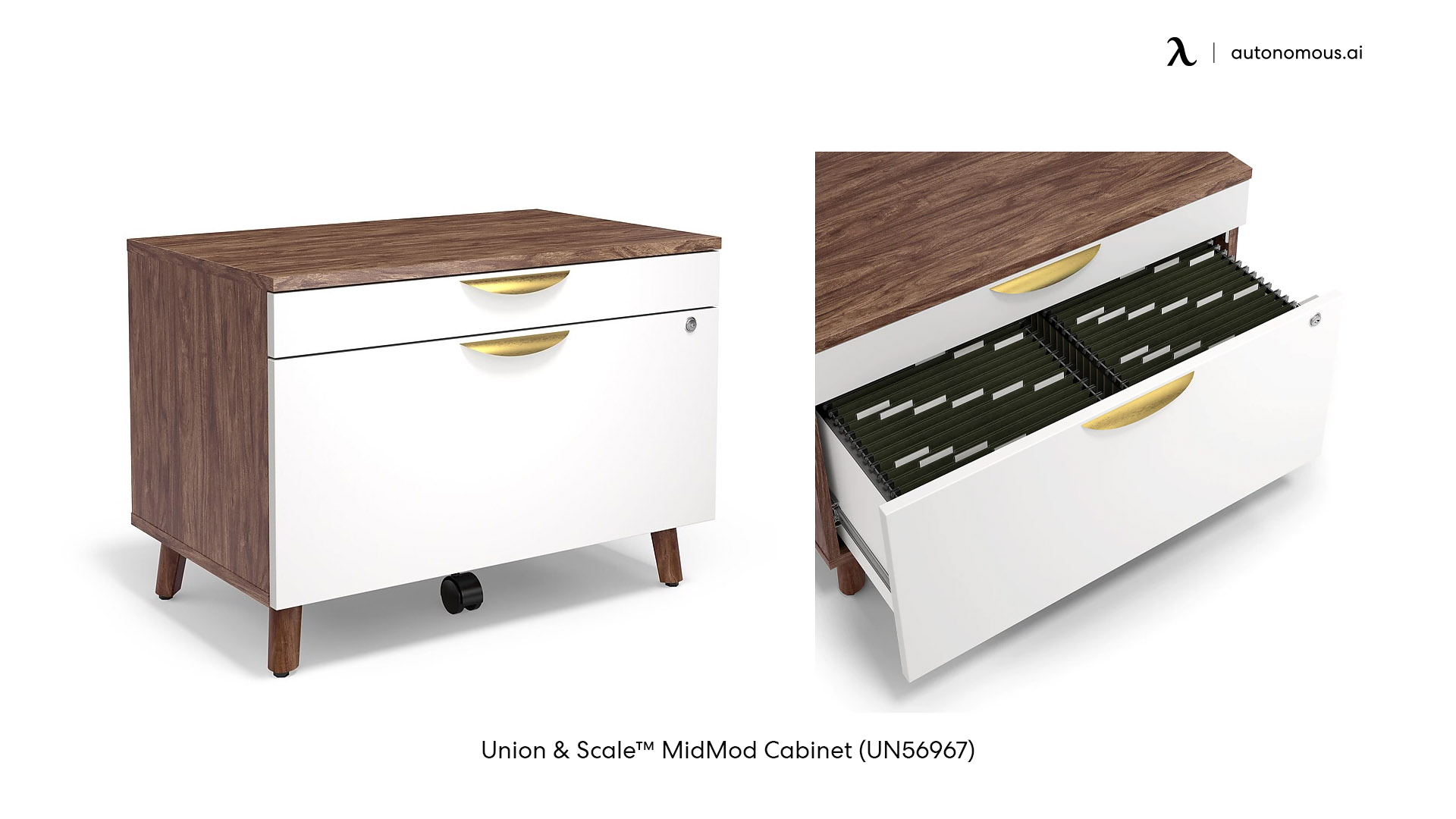 Union & Scale™ MidMod rolling file cabinet under desk