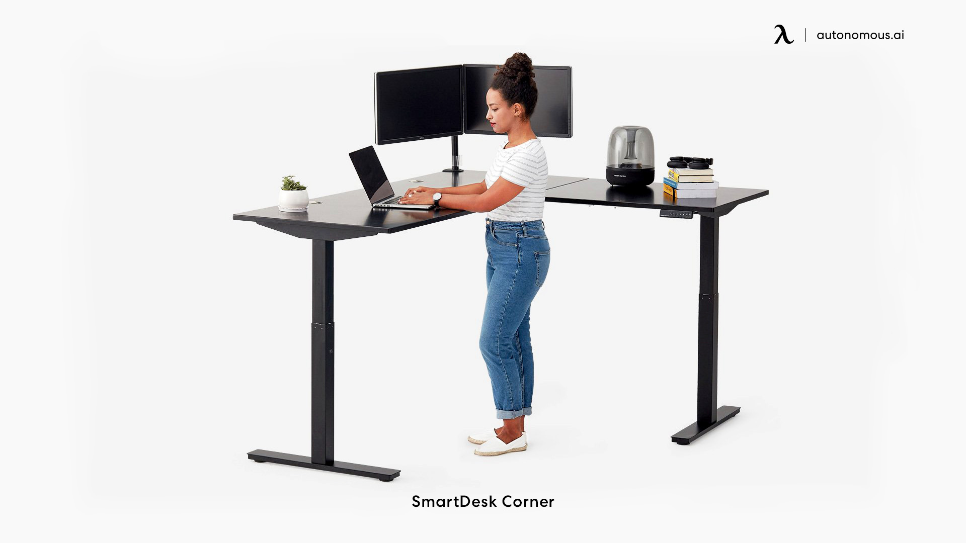 SmartDesk Corner is a height-adjustable work desk