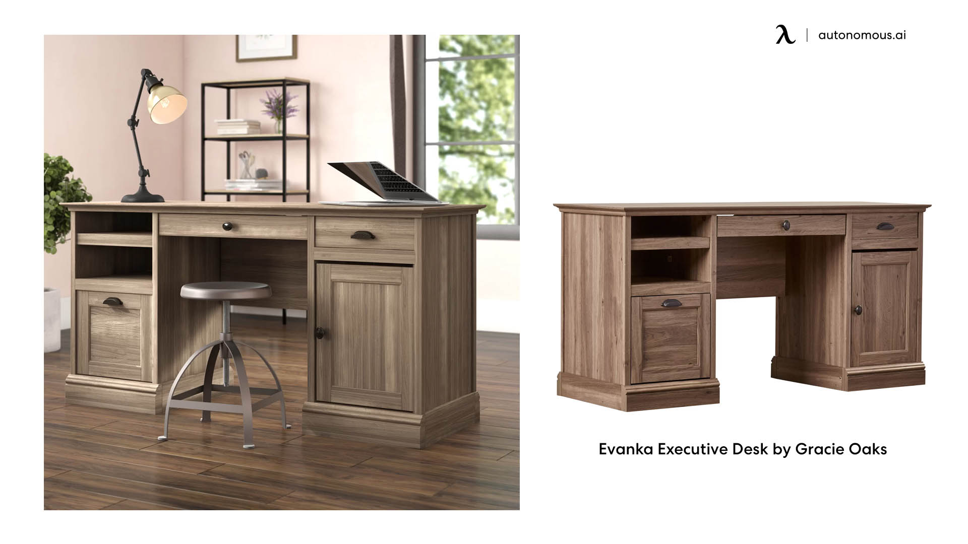 Contemporary Farmhouse Desk with Spacious Front Storage Cupboard