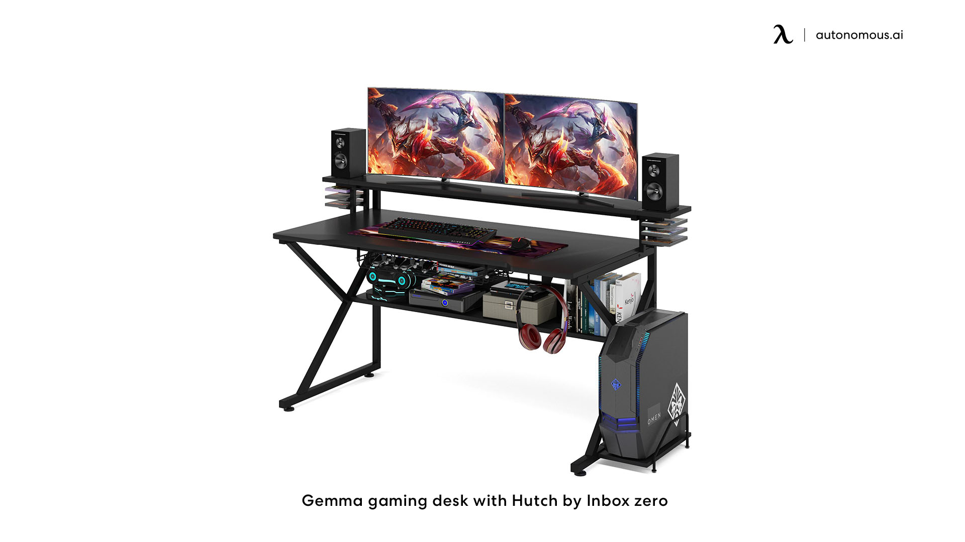 Gemma black gaming desk with Hutch by Inbox zero