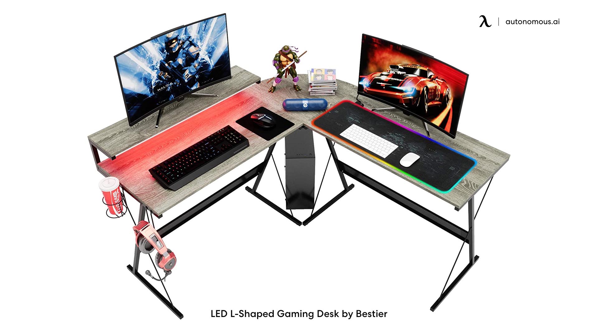 LED L-Shaped Gaming Desk by Bestier