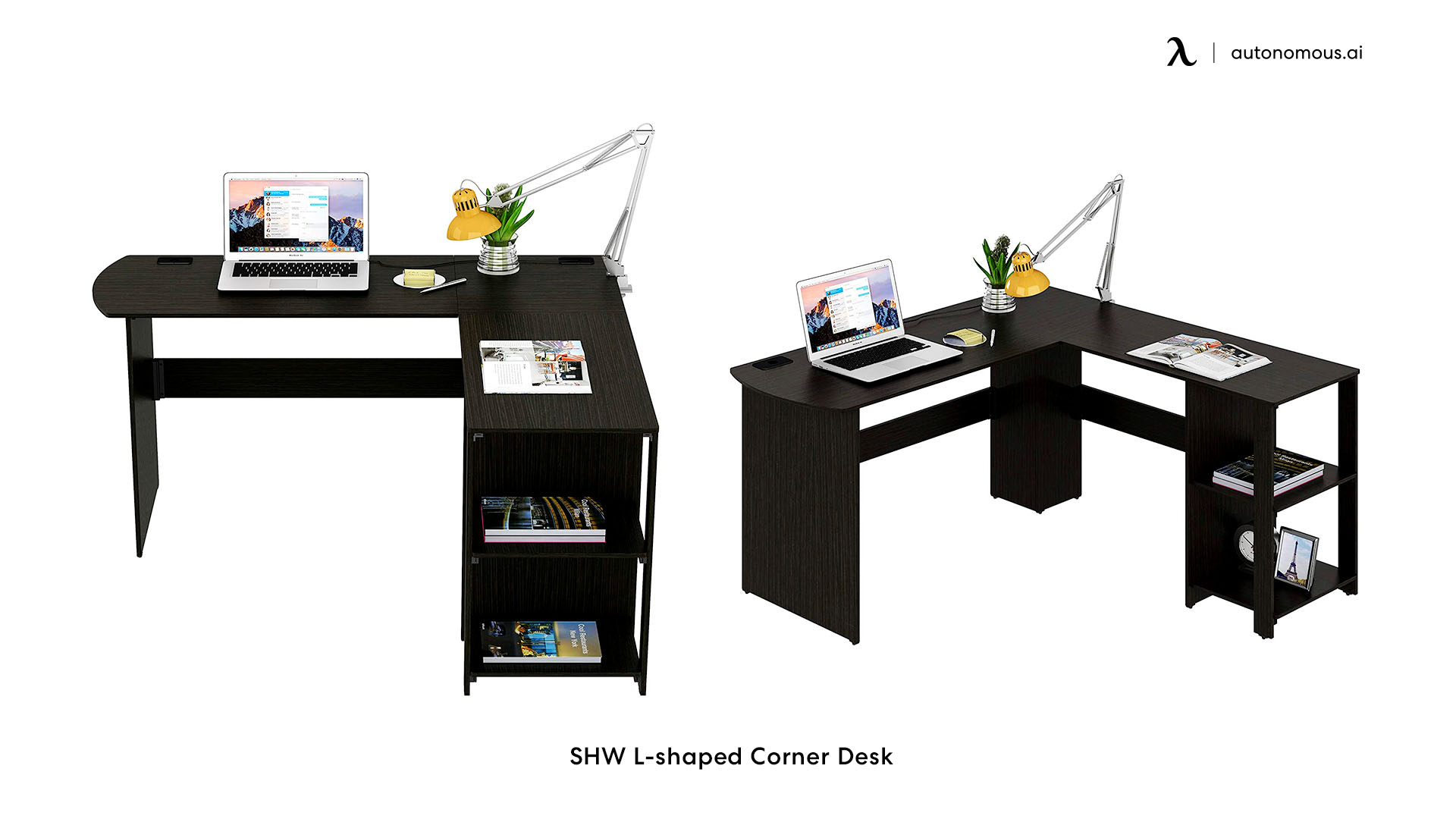 SHW's L-shaped black wood desk