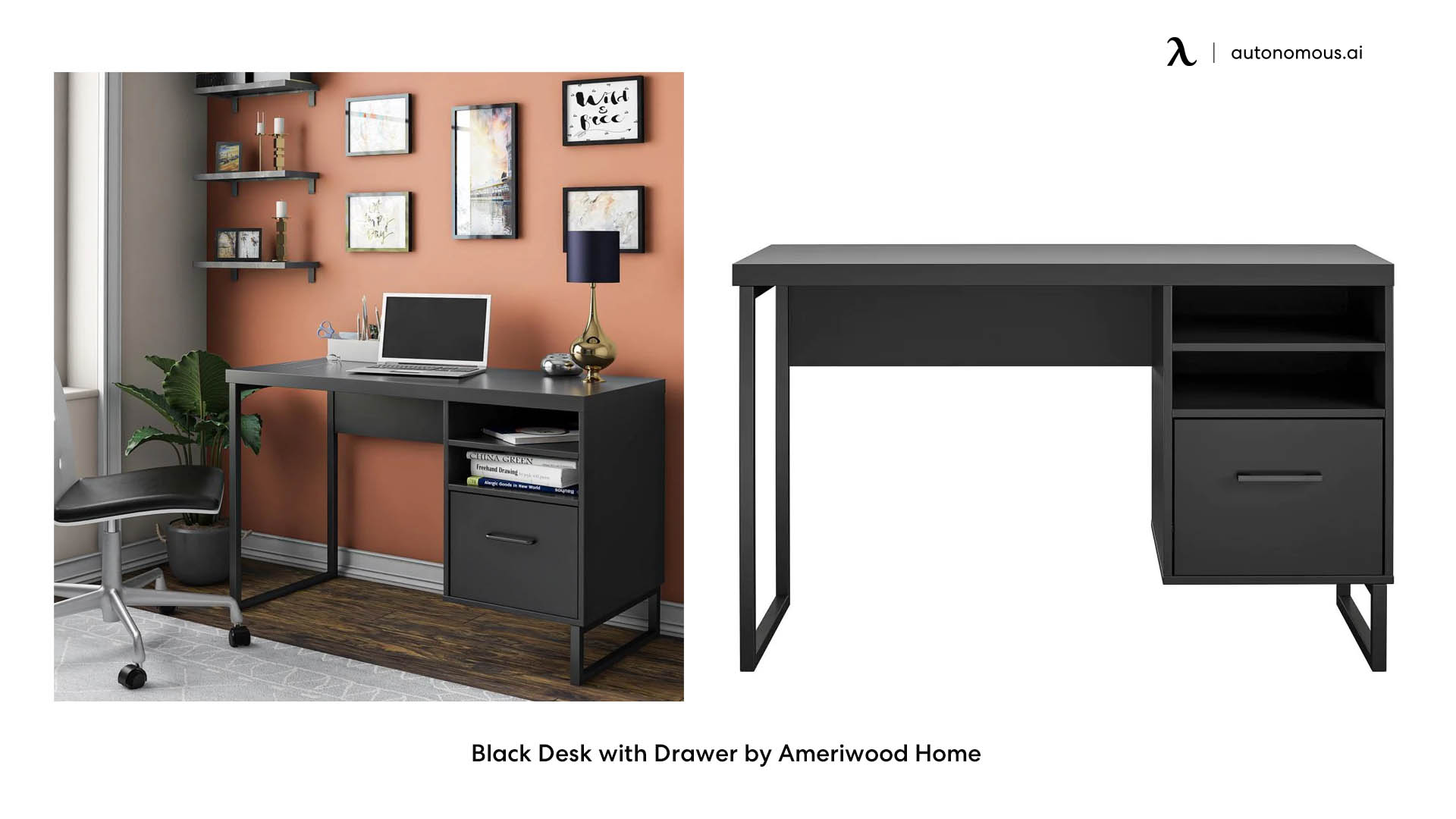 black wood desk with Drawer by Ameriwood Home