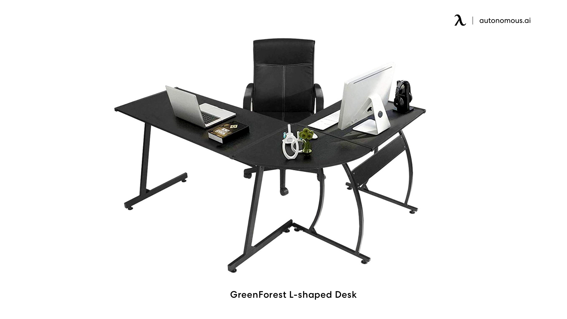Greenforest L-shaped black wood desk