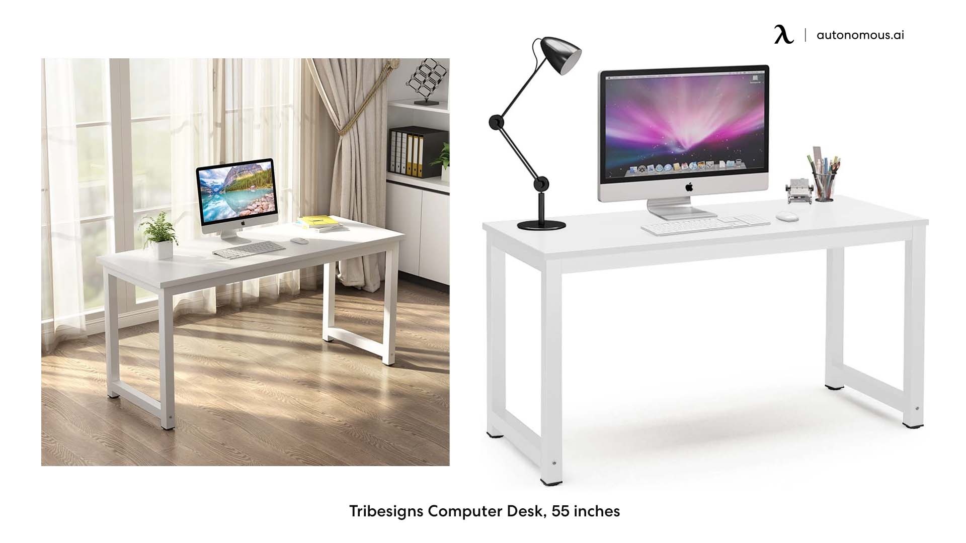 Tribesigns Computer long white desk, 55 inches