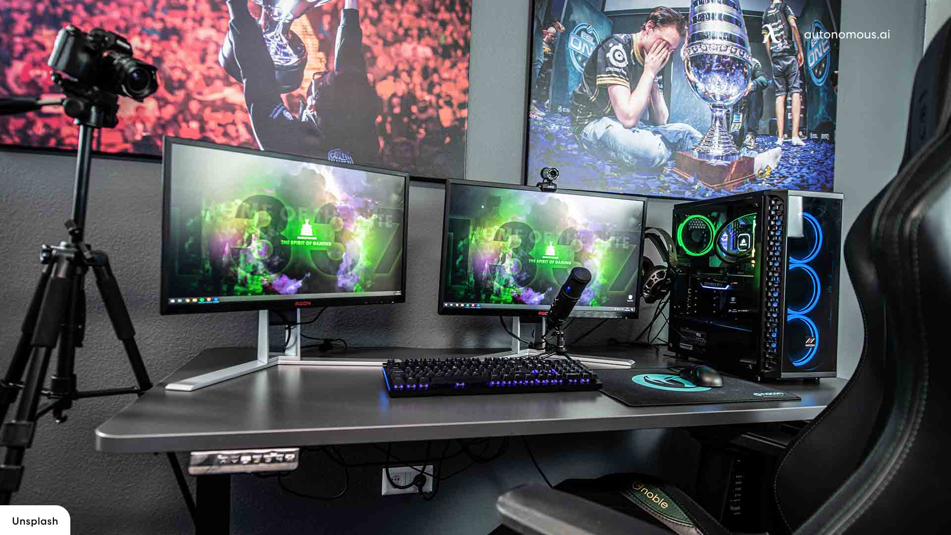 All Black Gaming Desk Setup