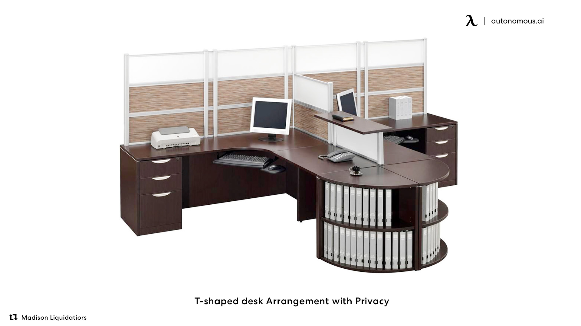 T-shaped desk Arrangement with Privacy