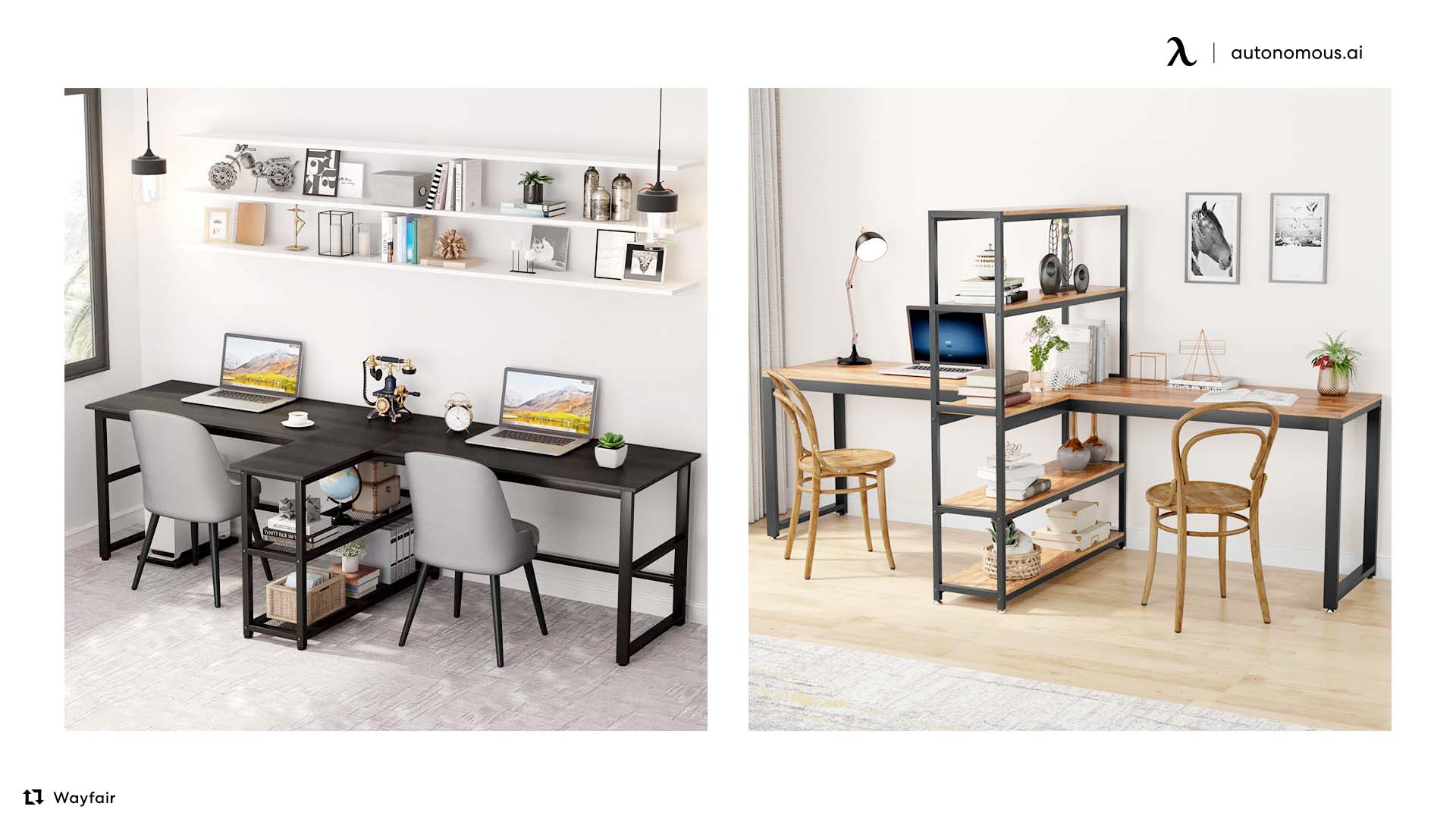 Size of T-shaped office desk for two