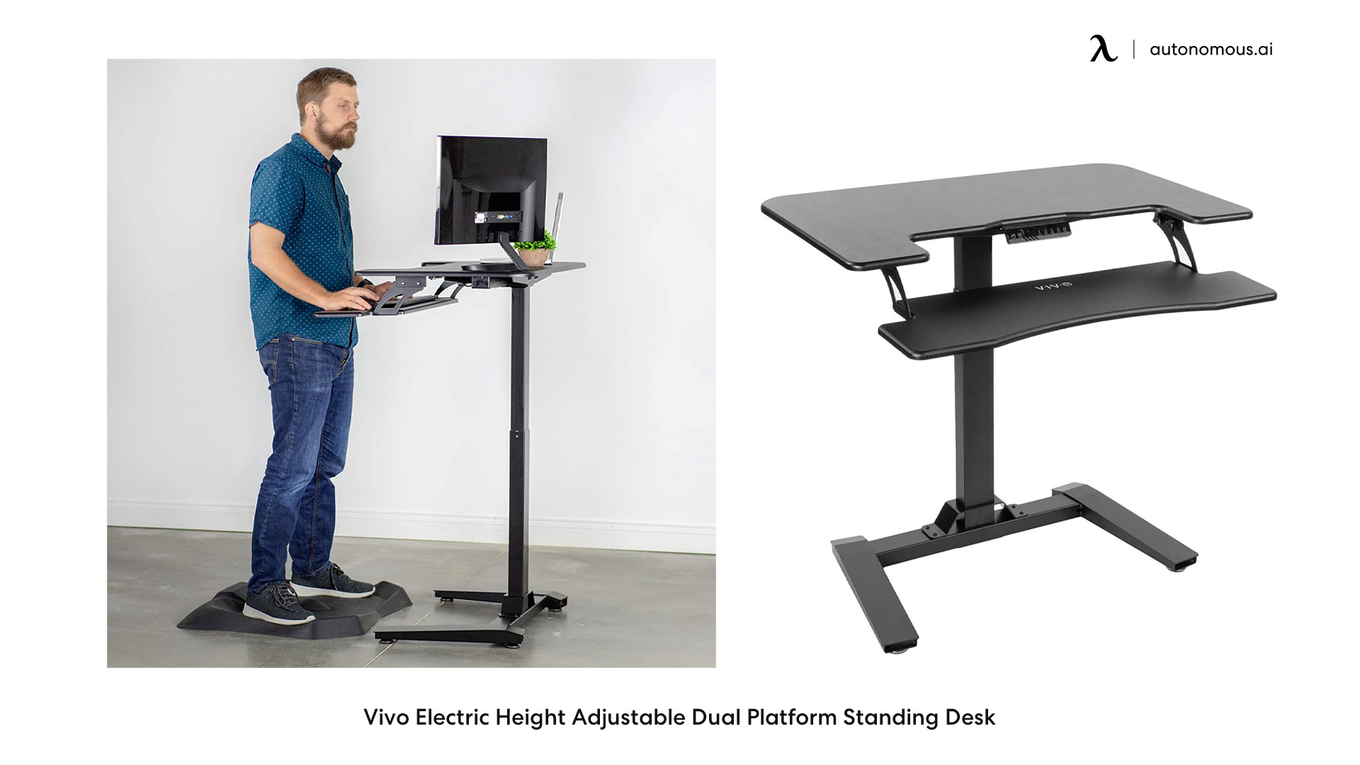Vivo Electric Height Adjustable Dual Platform Standing Desk