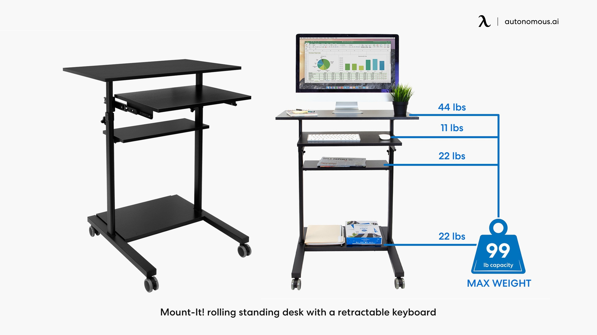 Mount-It! Rolling Standing Desk with Tray Retraction