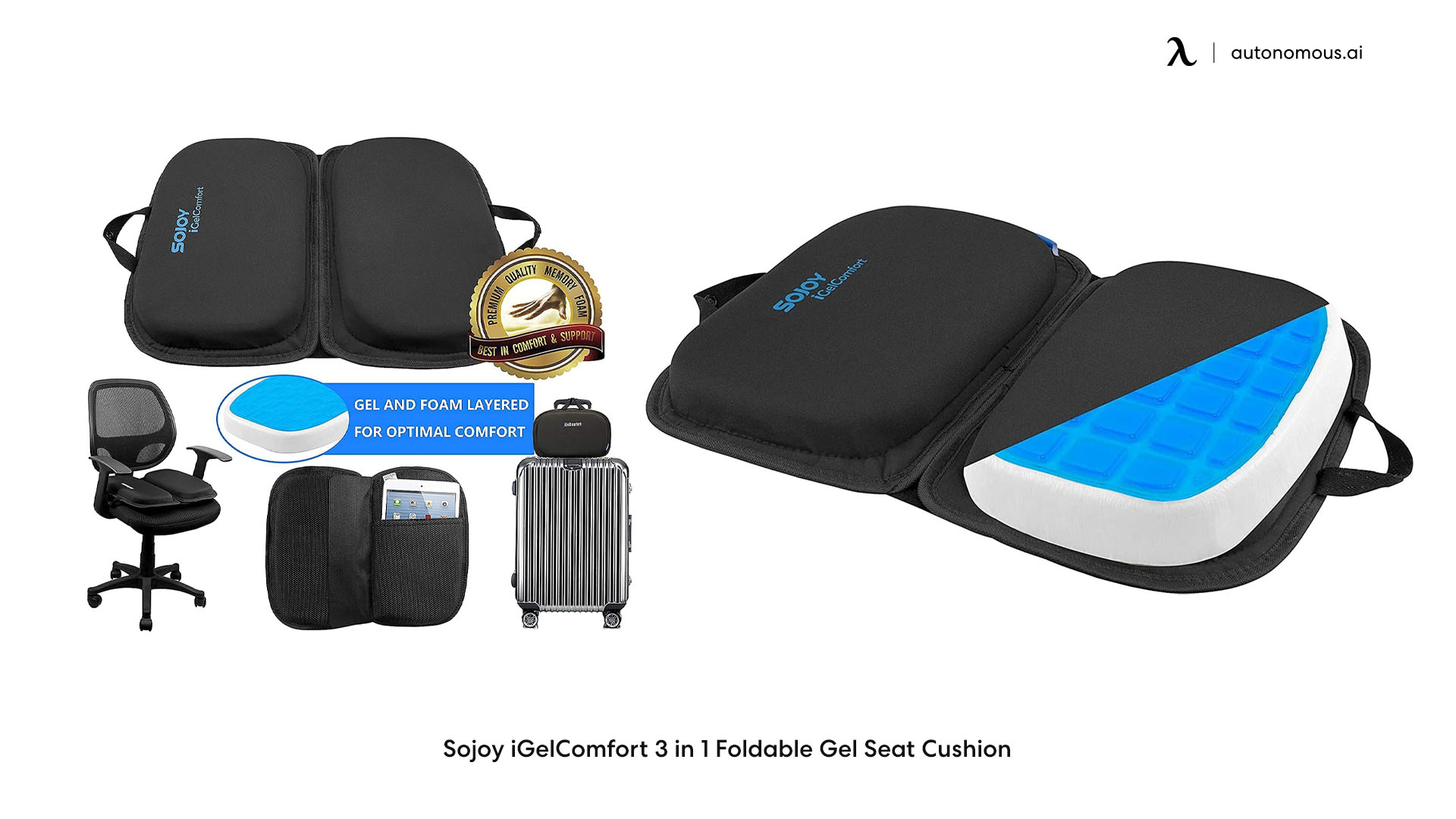 Sojoy iGelComfort 3 in 1 Foldable Gel Seat Cushion