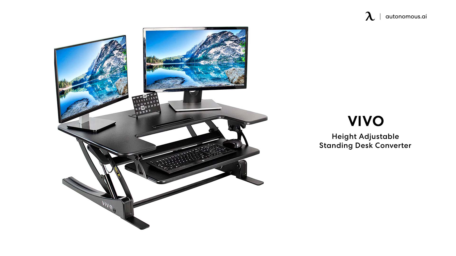 VIVO 32-inch standing desk converter with dual monitor mount