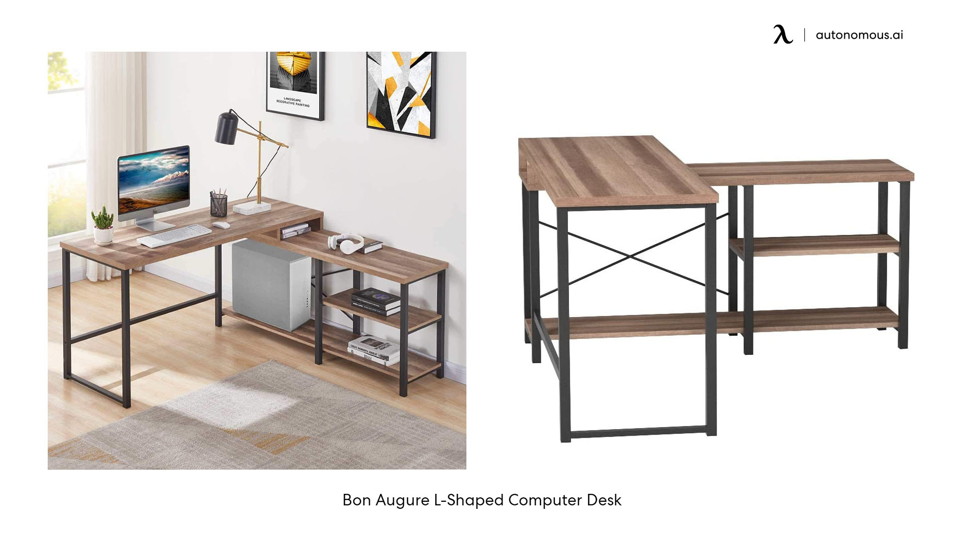 Bon Augure L-Shaped dark wood desk
