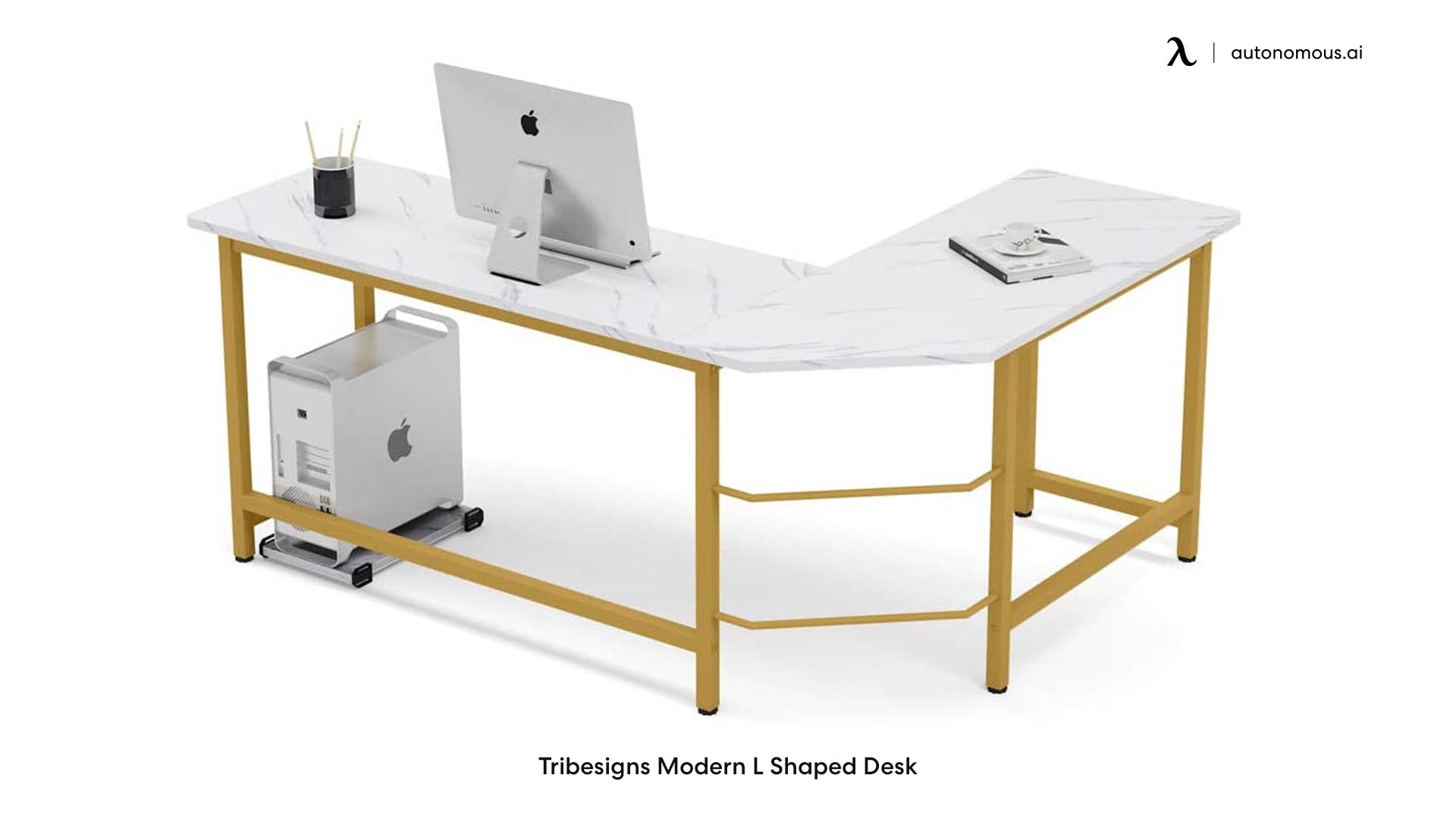 Gold Metal Computer Desk with White Faux Marble