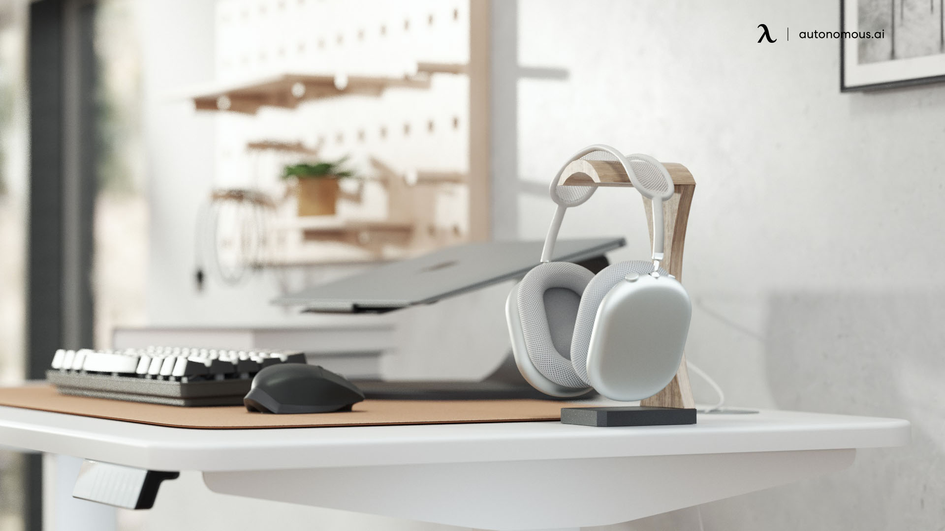 Headphone stands in futuristic gaming setup