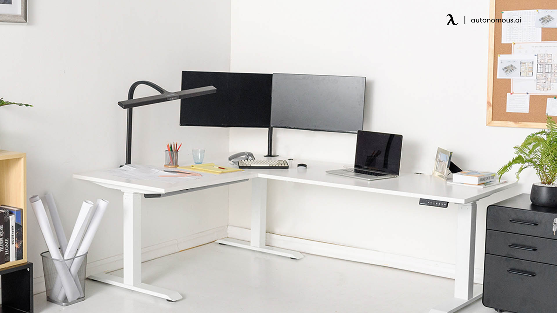 SmartDesk Corner white L-desk with drawers