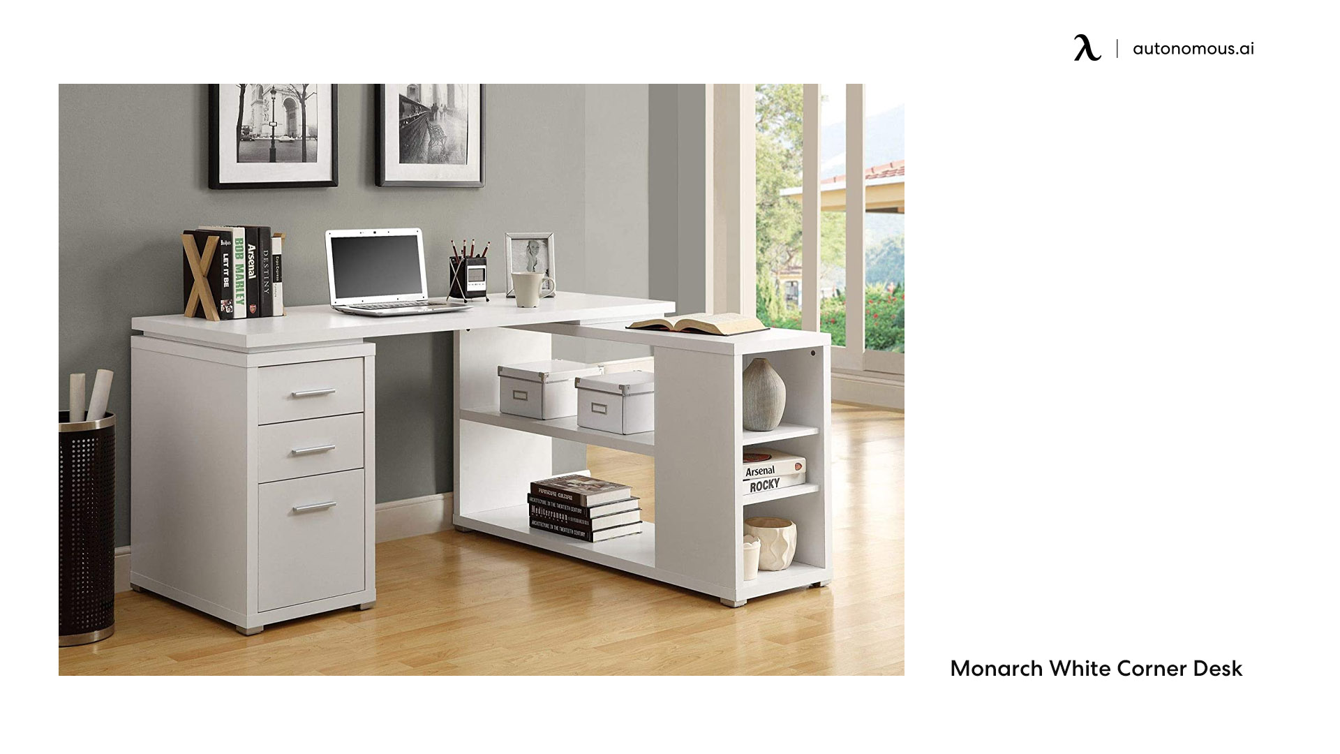 Monarch white L-desk with drawers