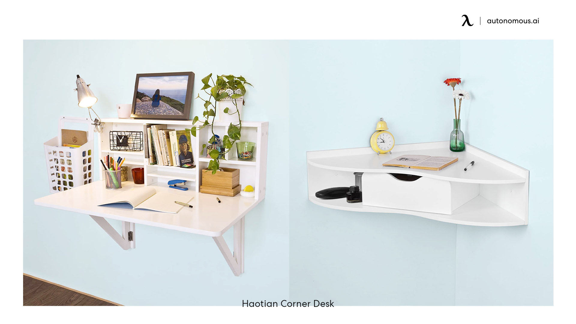 Hoatian white L-desk with drawers