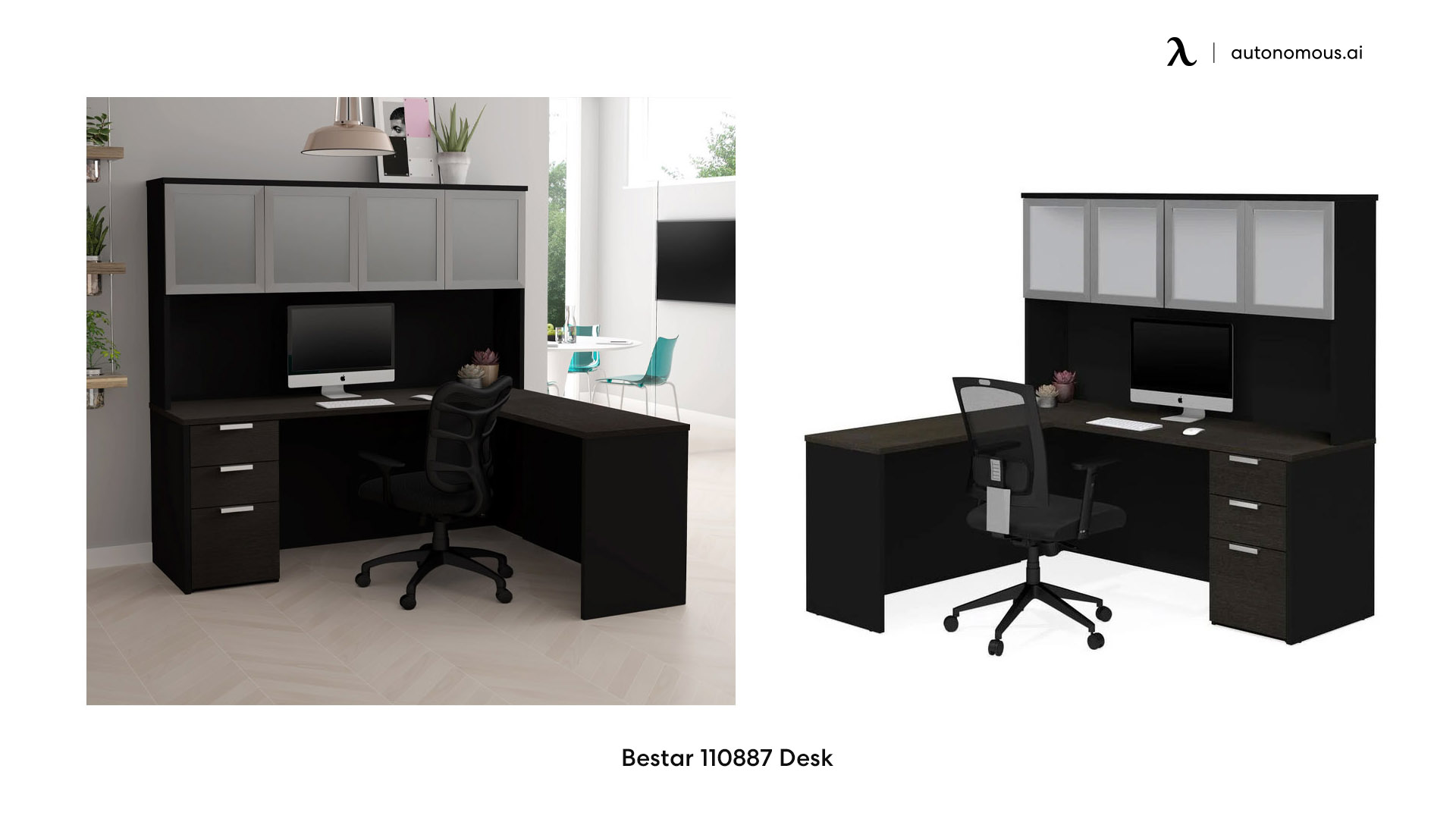Bestar 110887 black and white l shaped desk